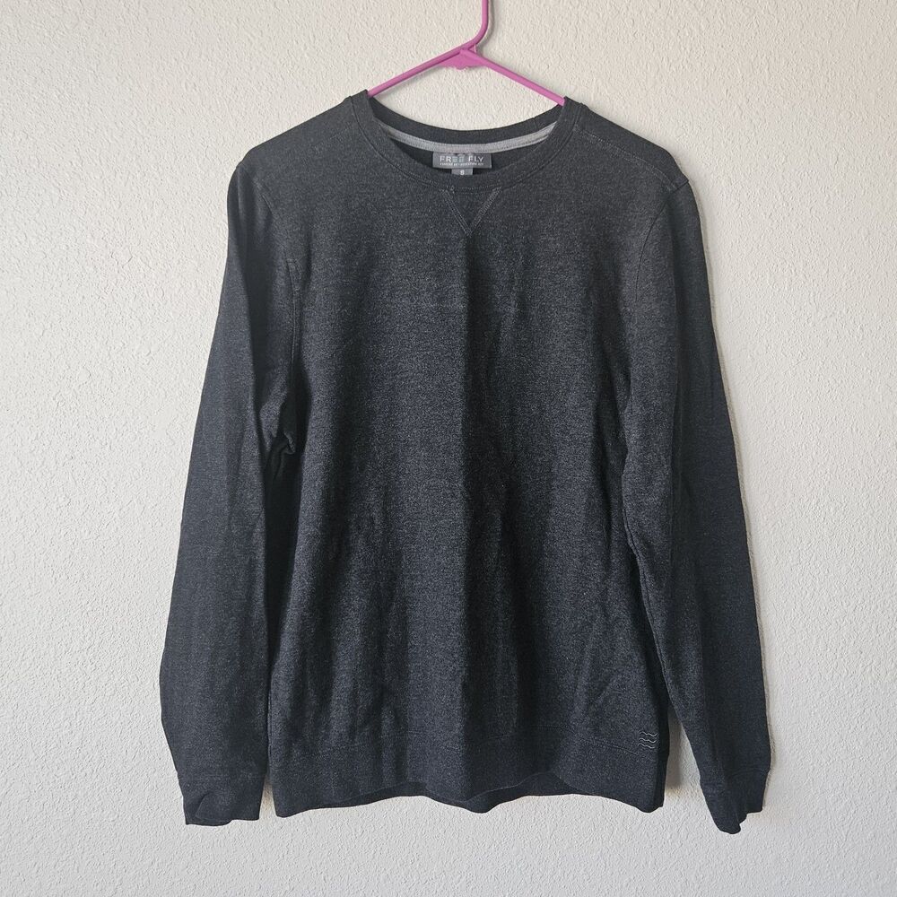 Free Fly Sweatshirt Mens Small Dark Gray Bamboo Crew Neck Fishing Casual Stretch
